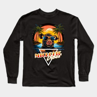 Retro Wave Happy Micro Pig Vibes Long Sleeve T-Shirt